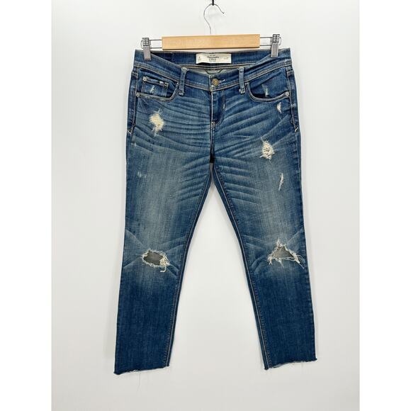 Abercrombie Women Perfect Stretch Straight Leg Denim Jeans Raw Hem Size 4 - Picture 1 of 7